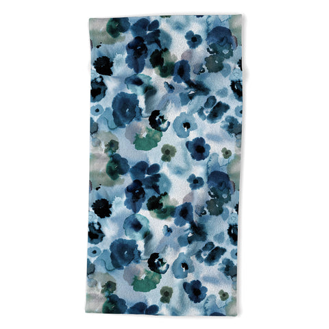 Ninola Design Botanic Retreat Ombre Abstract Watercolor Flowers Blue Navy Beach Towel