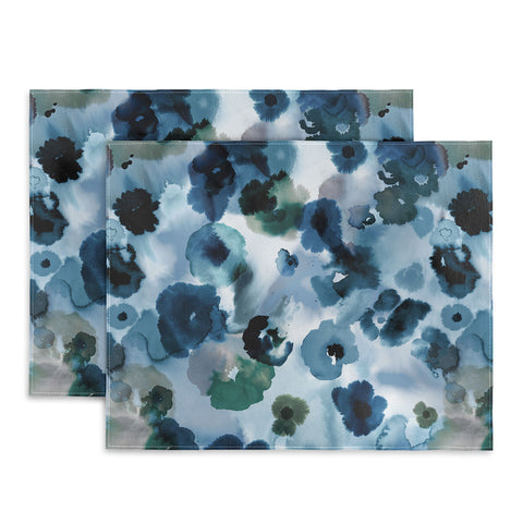 Ninola Design Botanic Retreat Ombre Abstract Watercolor Flowers Blue Navy Placemat