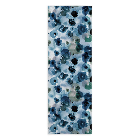 Ninola Design Botanic Retreat Ombre Abstract Watercolor Flowers Blue Navy Yoga Towel