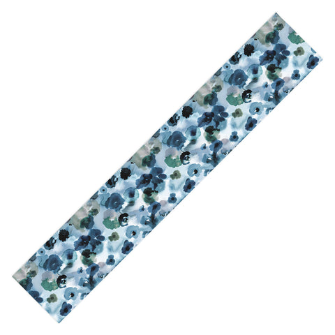 Ninola Design Botanic Retreat Ombre Abstract Watercolor Flowers Blue Navy Table Runner
