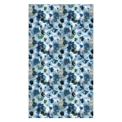 Ninola Design Botanic Retreat Ombre Abstract Watercolor Flowers Blue Navy Tablecloth