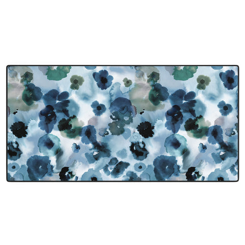 Ninola Design Botanic Retreat Ombre Abstract Watercolor Flowers Blue Navy Desk Mat