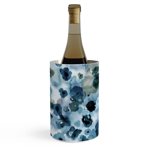Ninola Design Botanic Retreat Ombre Abstract Watercolor Flowers Blue Navy Wine Chiller