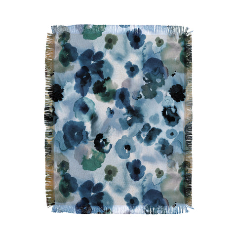 Ninola Design Botanic Retreat Ombre Abstract Watercolor Flowers Blue Navy Throw Blanket