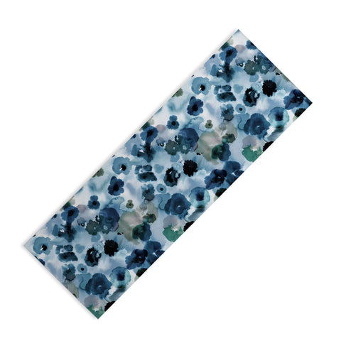 Ninola Design Botanic Retreat Ombre Abstract Watercolor Flowers Blue Navy Yoga Mat