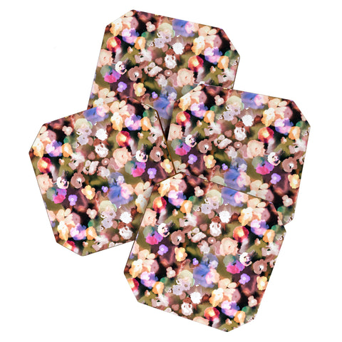 Ninola Design Botanic Retreat Ombre Abstract Watercolor Flowers Pink gold Coaster Set