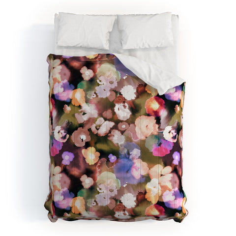 Ninola Design Botanic Retreat Ombre Abstract Watercolor Flowers Pink gold Comforter