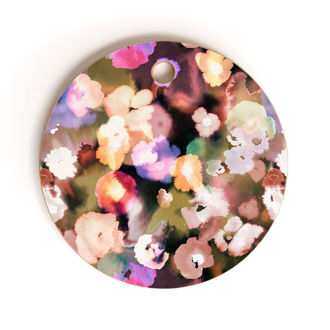Ninola Design Botanic Retreat Ombre Abstract Watercolor Flowers Pink gold Cutting Board Round