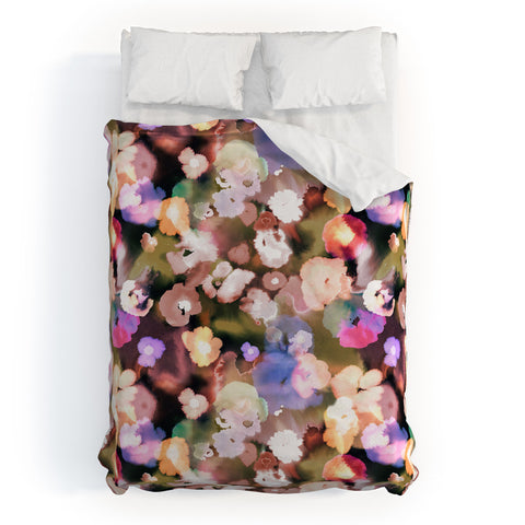 Ninola Design Botanic Retreat Ombre Abstract Watercolor Flowers Pink gold Duvet Cover