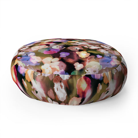 Ninola Design Botanic Retreat Ombre Abstract Watercolor Flowers Pink gold Floor Pillow Round