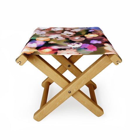 Ninola Design Botanic Retreat Ombre Abstract Watercolor Flowers Pink gold Folding Stool