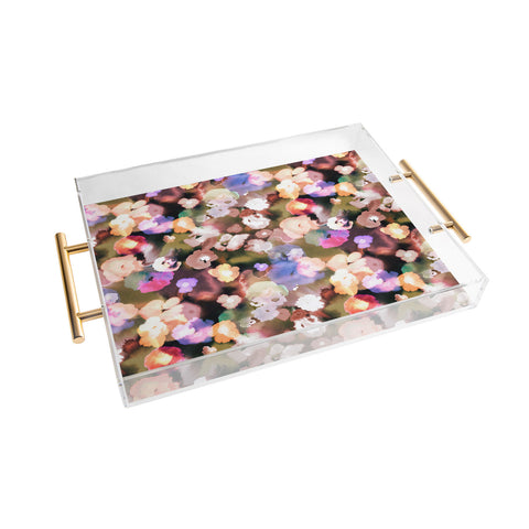 Ninola Design Botanic Retreat Ombre Abstract Watercolor Flowers Pink gold Acrylic Tray