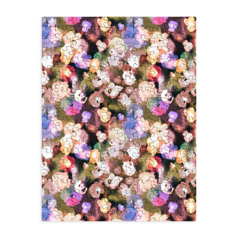 Ninola Design Botanic Retreat Ombre Abstract Watercolor Flowers Pink gold Puzzle