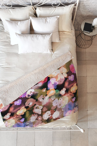 Ninola Design Botanic Retreat Ombre Abstract Watercolor Flowers Pink gold Fleece Throw Blanket