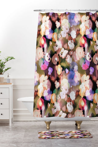 Ninola Design Botanic Retreat Ombre Abstract Watercolor Flowers Pink gold Shower Curtain And Mat