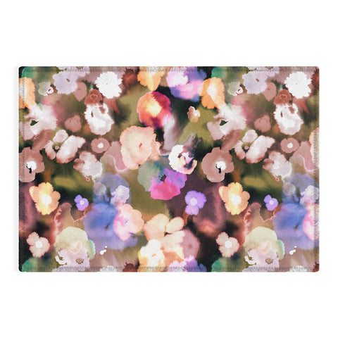 Ninola Design Botanic Retreat Ombre Abstract Watercolor Flowers Pink gold Outdoor Rug