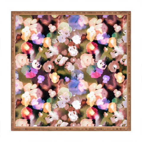 Ninola Design Botanic Retreat Ombre Abstract Watercolor Flowers Pink gold Square Tray