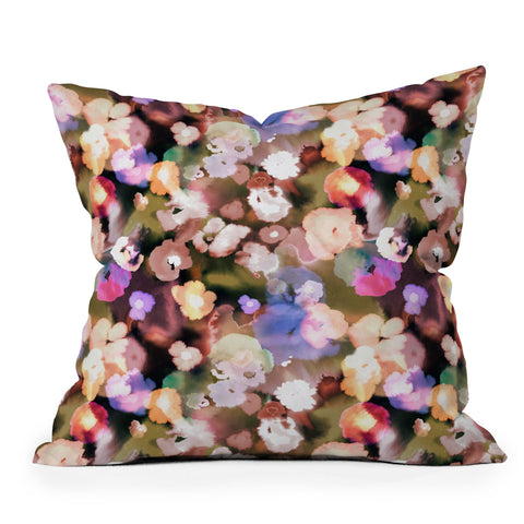 Ninola Design Botanic Retreat Ombre Abstract Watercolor Flowers Pink gold Throw Pillow