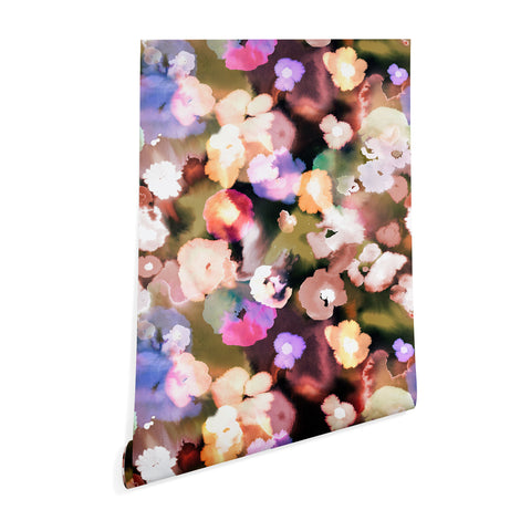 Ninola Design Botanic Retreat Ombre Abstract Watercolor Flowers Pink gold Wallpaper