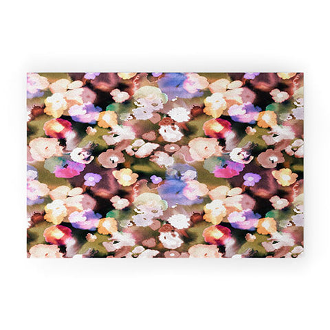 Ninola Design Botanic Retreat Ombre Abstract Watercolor Flowers Pink gold Welcome Mat