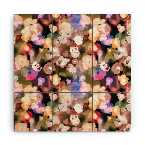 Ninola Design Botanic Retreat Ombre Abstract Watercolor Flowers Pink gold Wood Wall Mural