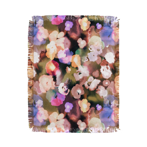 Ninola Design Botanic Retreat Ombre Abstract Watercolor Flowers Pink gold Throw Blanket
