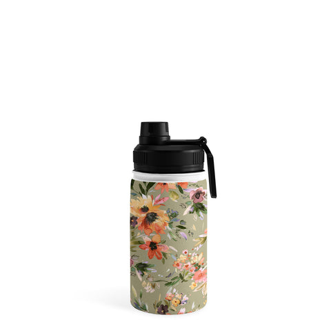 Ninola Design Botanic Retreat Painterly Tropical Flowers Sage Green Water Bottle
