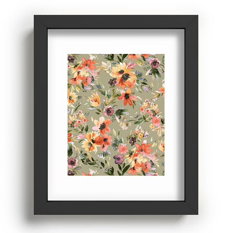 Ninola Design Botanic Retreat Painterly Tropical Flowers Sage Green Recessed Framing Rectangle