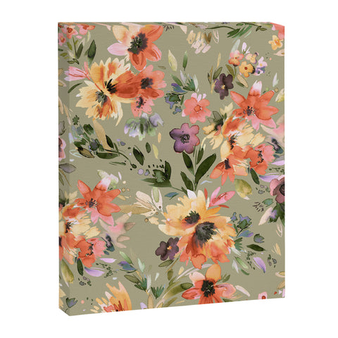 Ninola Design Botanic Retreat Painterly Tropical Flowers Sage Green Art Canvas