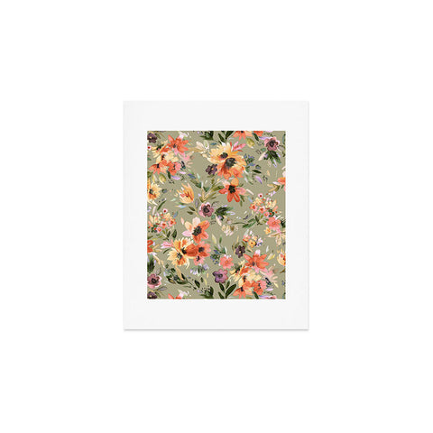 Ninola Design Botanic Retreat Painterly Tropical Flowers Sage Green Art Print
