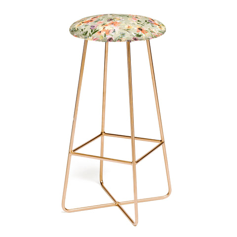 Ninola Design Botanic Retreat Painterly Tropical Flowers Sage Green Bar Stool