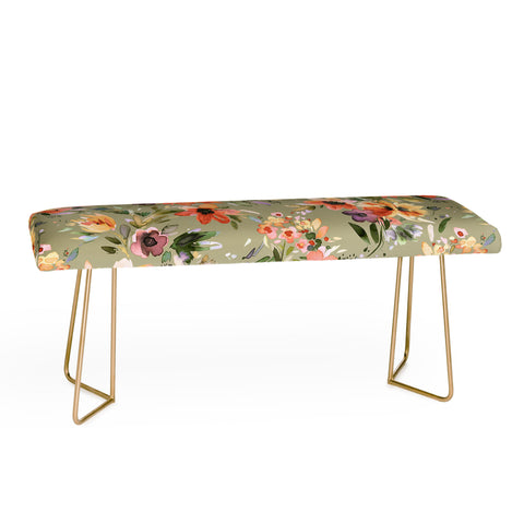 Ninola Design Botanic Retreat Painterly Tropical Flowers Sage Green Bench