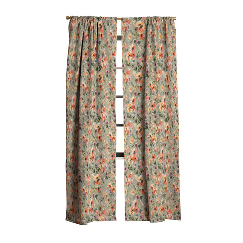 Ninola Design Botanic Retreat Painterly Tropical Flowers Sage Green Blackout Window Curtain
