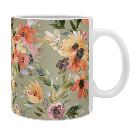 Ninola Design Botanic Retreat Painterly Tropical Flowers Sage Green Coffee Mug