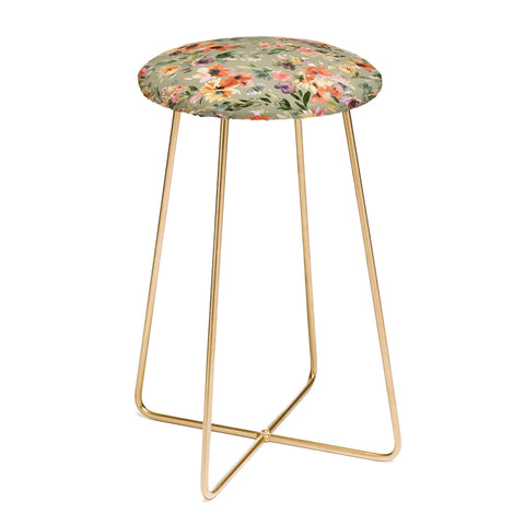 Ninola Design Botanic Retreat Painterly Tropical Flowers Sage Green Counter Stool