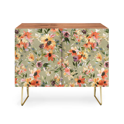 Ninola Design Botanic Retreat Painterly Tropical Flowers Sage Green Credenza