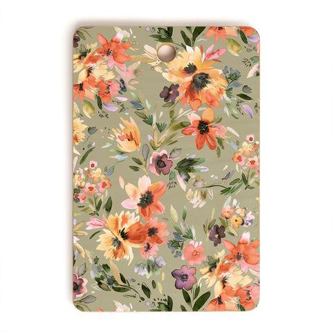 Ninola Design Botanic Retreat Painterly Tropical Flowers Sage Green Cutting Board Rectangle