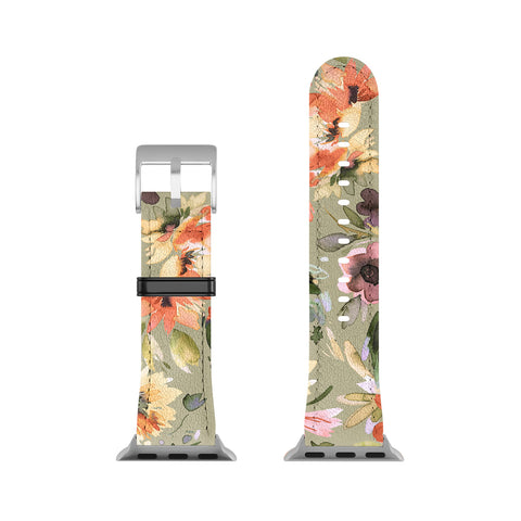 Ninola Design Botanic Retreat Painterly Tropical Flowers Sage Green Apple Watch Band