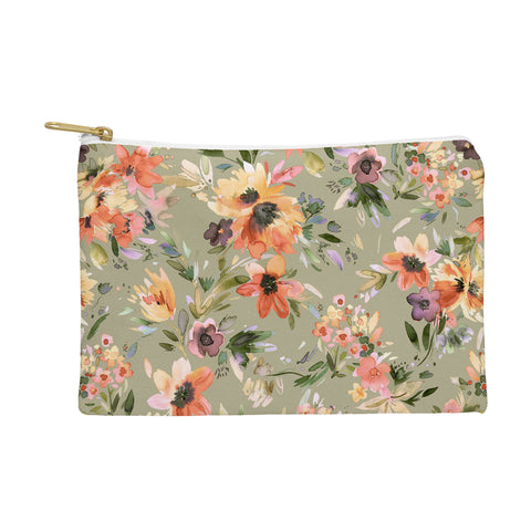 Ninola Design Botanic Retreat Painterly Tropical Flowers Sage Green Pouch