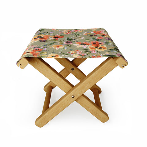 Ninola Design Botanic Retreat Painterly Tropical Flowers Sage Green Folding Stool