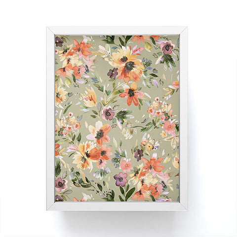 Ninola Design Botanic Retreat Painterly Tropical Flowers Sage Green Framed Mini Art Print