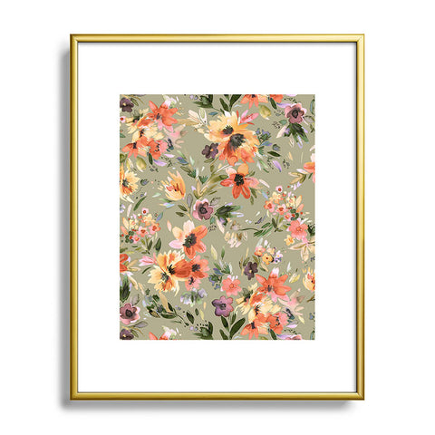 Ninola Design Botanic Retreat Painterly Tropical Flowers Sage Green Metal Framed Art Print