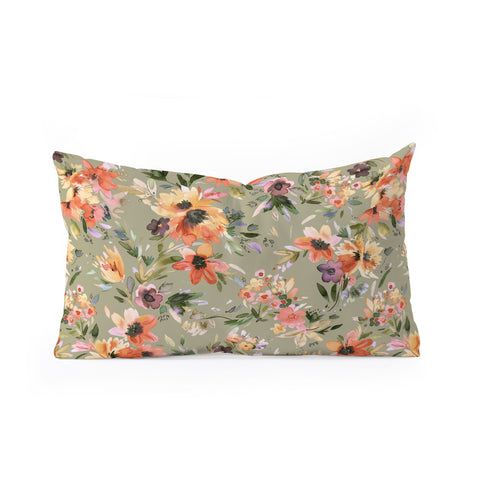 Ninola Design Botanic Retreat Painterly Tropical Flowers Sage Green Oblong Throw Pillow