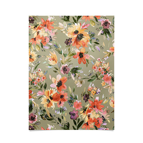 Ninola Design Botanic Retreat Painterly Tropical Flowers Sage Green Poster