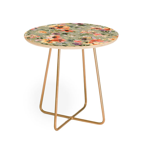 Ninola Design Botanic Retreat Painterly Tropical Flowers Sage Green Round Side Table