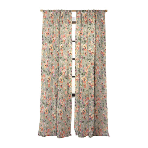 Ninola Design Botanic Retreat Painterly Tropical Flowers Sage Green Sheer Window Curtain