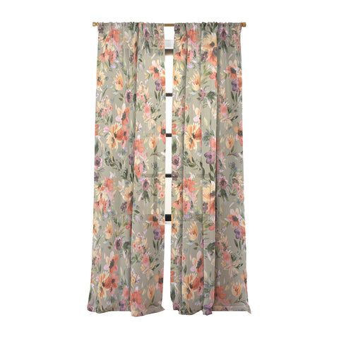 Ninola Design Botanic Retreat Painterly Tropical Flowers Sage Green Sheer Non Repeat