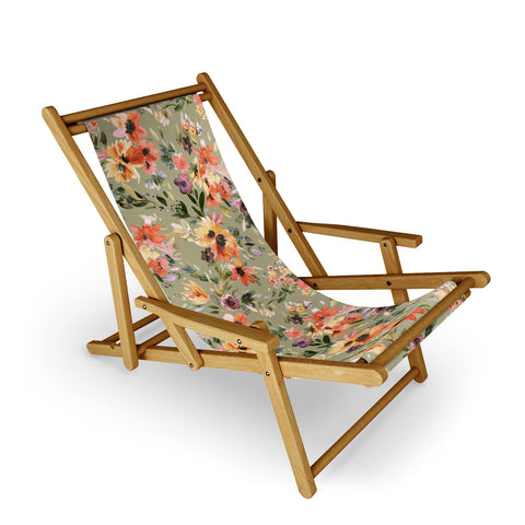 Ninola Design Botanic Retreat Painterly Tropical Flowers Sage Green Sling Chair