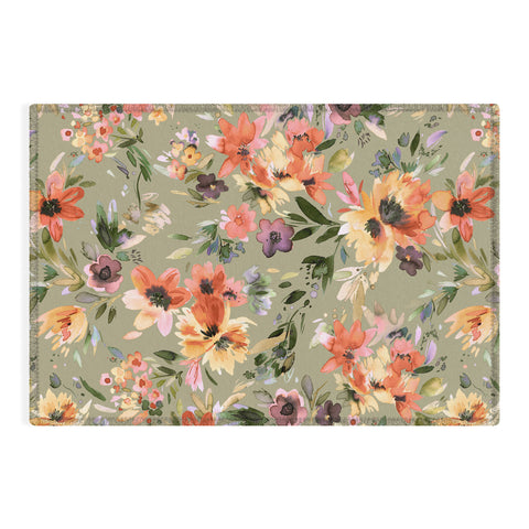 Ninola Design Botanic Retreat Painterly Tropical Flowers Sage Green Outdoor Rug