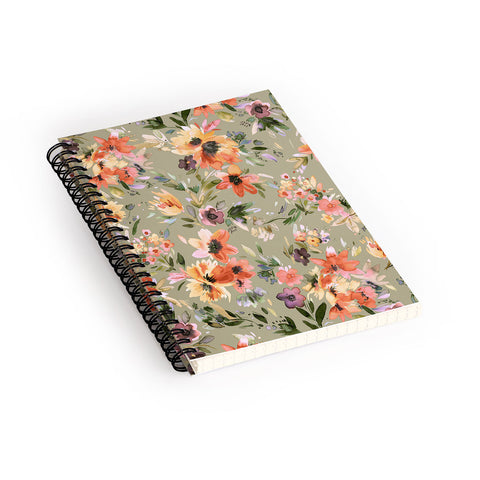 Ninola Design Botanic Retreat Painterly Tropical Flowers Sage Green Spiral Notebook